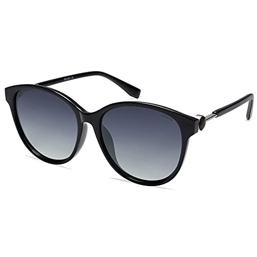 SOJOS Retro Round Designer Style Sunglasses for Women Polarized UV Protection Lens Sunnies SJ2147 with Black Frame/Gradient Grey Lens