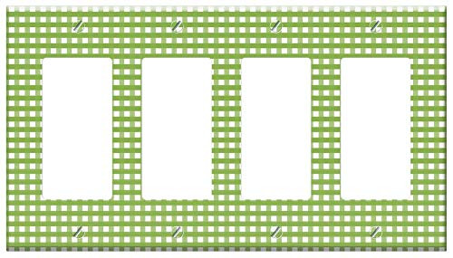 Switch Plate 4 Gang Rocker/GFCI - Gingham Check Plaid Fabric Pattern Squares 1