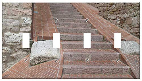Switch Plate 4 Gang Toggle - Stairs Italy Assisi Architecture Town Europe