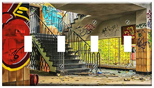 Switch Plate 4 Gang Toggle - Lost Places Home Stairs Uninhabited Staircase
