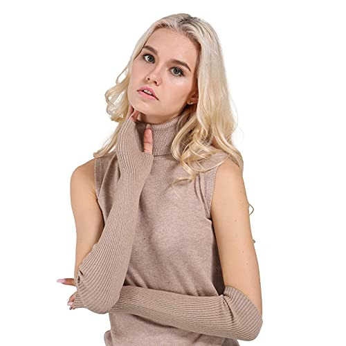 Arm Warmer Gloves- Facecozy Warm Cashmere Long Fingerless Gloves for Men and Women Typing Gloves for Computer with Thumb Hole -Camel- 16"/40.5cm-