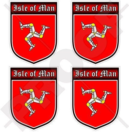 ISLE of MAN Celtic MANX Shield UK Britain 50mm -2"- Vinyl Bumper-Helmet Stickers- Decals x4