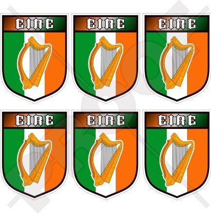 IRELAND Irish EIRE Gaelic Harp Shield 40mm -1-6"- Mobile- Cell Phone Vinyl Mini Stickers- Decals x6