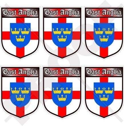 EAST ANGLIA England British Shield Norfolk Suffolk UK 40mm -1-6"- Mobile- Cell Phone Vinyl Mini Stickers- Decals x6