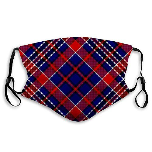 Blue Red Diagonal Check Square Pixel Dust Washable Reusable Filter and Mouth Warm Windproof Cotton Face