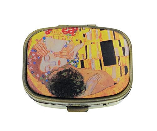 Value Arts Gustav Klimt The Kiss Pill Box- Brass and Glass- 2.25 Inches Long
