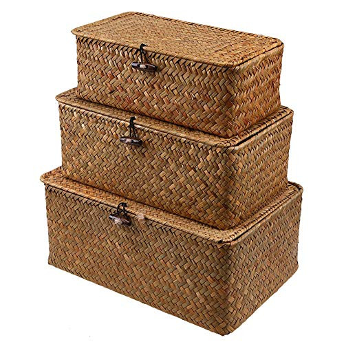 MEABEN 1 Pcs Handwoven Rattan Storage Basket- Natural Seagrass Storage Bins- Woven Wicker Storage Basket Box- Multifunctional Decorative Stackable Gift Boxes Organizer with Lid and Lock MEABEN 1 Pcs Handwoven Rattan Storage Basket- Natural Seagrass Storage Bins- Woven Wicker Storage Basket Box- Multifunctional Decorative Stackable Gift Boxes Organizer with Lid and Lock