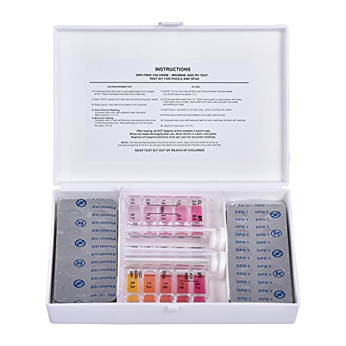 Nanyaciv Pool Tester Kit- 50 PH Test Piece and 50 Chlorine Test Piece- Pool Water Testing Tablets- Pool and Spa Test Kit- Swimming Pool Chlorine Bromine Alkalinity Hardness pH DP Test Kit