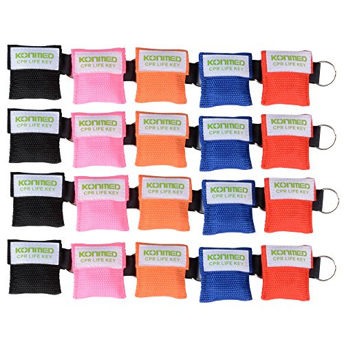 KONMED 20 Pieces CPR Face Shield Mask Keychain Keying CPR Face Shields for First Aid or CPR Training