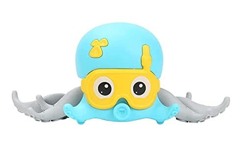 Swimming Pool Toys Baby Bath Toys Amphibious Mobile Pet Bath Toys Clockwork Walking Cute Octopus Floating Toys Children -Blue-