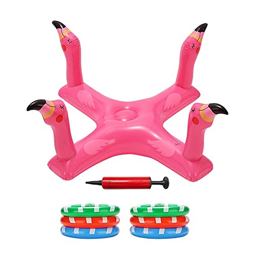 Littryee Inflatable Pool Ring Toss Games Toys- Floating Swimming Pool Ring with 6Pcs Rings- Floating Flamingo Swimming Pool Ring- Water Fun Pool Game Toy- Outdoor Flamingo Party Decorations