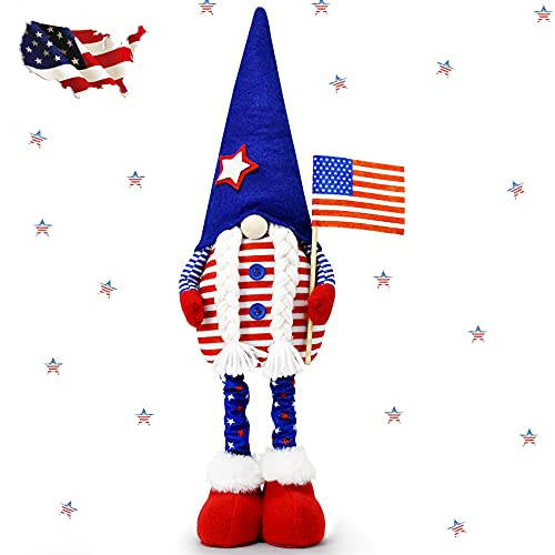 15-22 inch Patriotic Gnome Plush Adjustable Height-4th of July Decorations-Independence Day Decoration Tomte Veterans Day Standing Figurine-Handmade Elf Scandinavian Household Ornaments-Girl