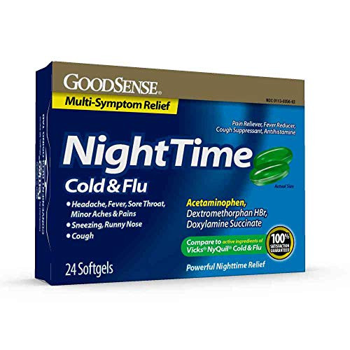 GoodSense Nighttime Cold  and  Flu Softgels- Relieves Aches and Pains Related to Cold  and  Flu