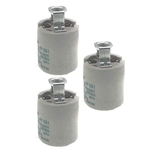 Keyless Porcelain Socket with Hickey-TWDRTDD Medium Base E26 Keyless Porcelain Lampholder -Bracket-Pack of 3-