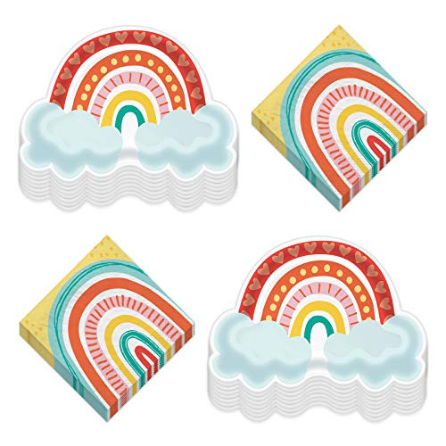 Retro Rainbow Party Shaped Paper Dessert Plates and Beverage Napkins -Serves 16-