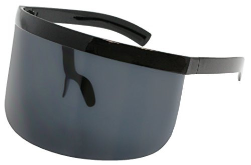 Futuristic Oversize Shield Visor Sunglasses Flat Top Mirrored Mono Lens 172mm -Black-
