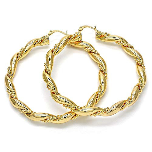 Women's 14K Gold Filled Diamond Cut Twist 5mm Thick Design Oversize Big Large Medium Trendy Round Hoop Earrings 40mm-70mm -Large 60mm-