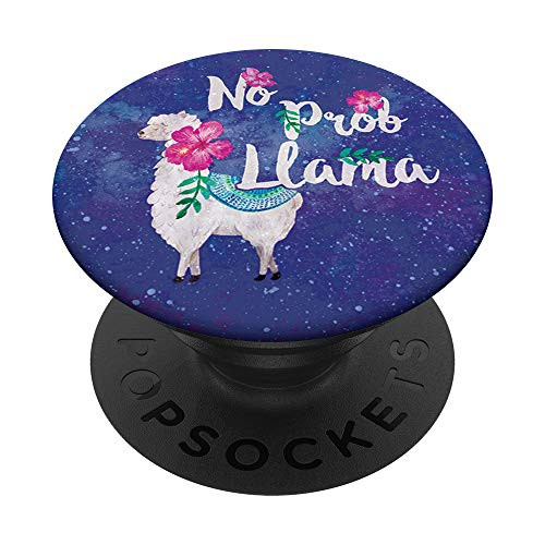 Cute No Prob Llama Gift Alpaca Funny Purple Floral Design PopSockets Grip and Stand for Phones and Tablets