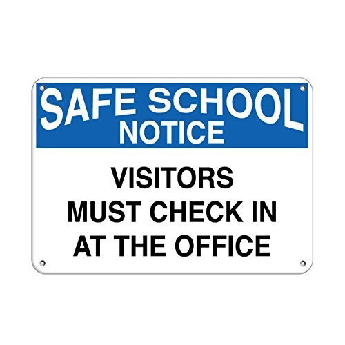 Lilyanaen New Metal Sign Aluminum Sign Safe School Notice Visitors Must Check in at The Office for Outdoor  and  Indoor 12" x 8"