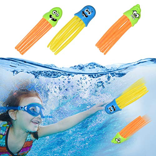 Bonwuno 3Pcs Swimming Pool Dive Toys- Octopus Diving Toys Buddies Game for Kids Bath with Funny Faces- Random Color Faces