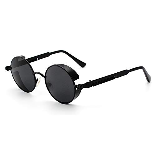 LINVO Gothic Retro Round Circle Steampunk Polarized Sunglasses for Men Women