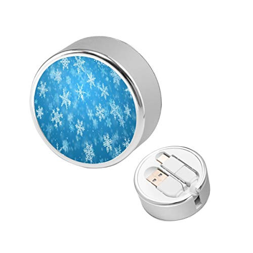 Multi USB Charger Cable Retractable- 2 in 1 Multiple Charging Cord Adapter with Mini Type C Micro USB Port Connectors Compatible with Cell Phones Tablets Universal Use- Christmas Falling Snowflakes