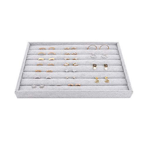 Emibele Jewelry Tray Organizer- 7 Slots Ring Organizer Studs Earrings Organizer Velvet Stackable Jewelry Showcase Display Tray Storage - Grey