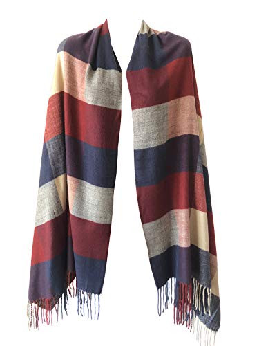 Women Oversized Scottish Clan Tartan Plaid Cashmere Feel Shawl Wrap Winter Scarf -Burgundy/Navy/Camel Check-