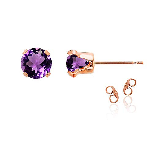 14K Rose Gold Plated 925 Sterling Silver 6mm Round Natural Purple Amethyst February Birthstone Stud Earrings 14K Rose Gold Plated 925 Sterling Silver 6mm Round Natural Purple Amethyst February Birthstone Stud Earrings