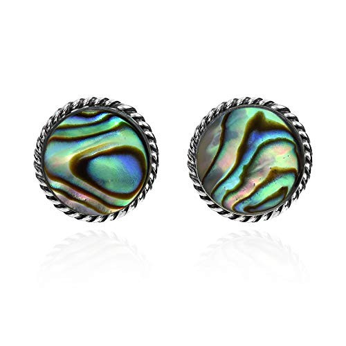 Elegant Braided Border Round Abalone Shell Inlay .925 Sterling Silver Stud Earrings Elegant Braided Border Round Abalone Shell Inlay .925 Sterling Silver Stud Earrings