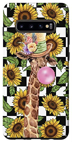 Galaxy S10 Plus  Checker Checkered Sunflower Cute Giraffe Checkerboard phone Case