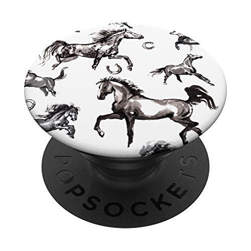Horse Accessory Black and White Horseshoe Phone Grip Gift PopSockets PopGrip: Swappable Grip for Phones  and  Tablets