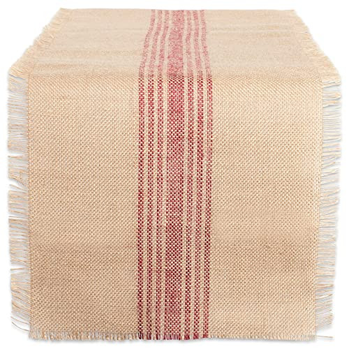 DII Jute Collection Kitchen Tabletop- Table Runner- 14x108- Barn Red Center Stripe
