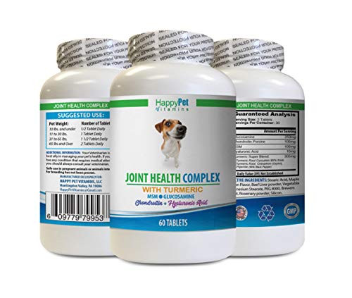 HAPPY PET VITAMINS LLC Dog Joint Health Care - Joint Health Complex with Turmeric for Dogs - with MSM and Turmeric - Hip Support - Dog glucosamine tumeric - 1 Bottle -60 Tablets-