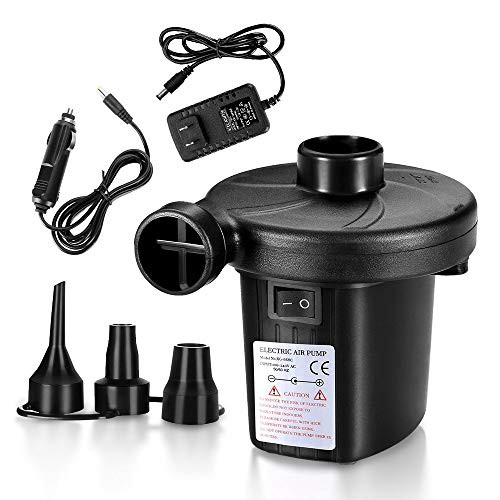 Airsnigi Electric Air Pump-Portable Quick-Fill Air Pump with 3 Nozzles-Inflator Deflator Pumps for Outdoor Camping-Inflatable Cushions-Air Mattress Beds-Swimming Ring-nflatable Pool 110~240V AC/12V DC