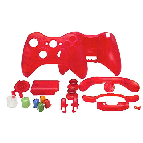 OSTENT Replacement Case Shell  and  Buttons Kit Compatible for Microsoft Xbox 360 Wireless Controller - Color Red