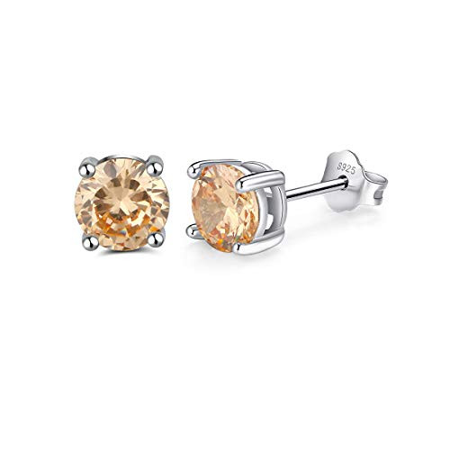 Fereendo 925 Sterling Silver Birthstone Stud Earrings Round Cut Colorful Cubic Zircon Yellow Topaz Birthstone Earrings Studs November Birthday Jewelry Gift for Women Teen Girls Fereendo 925 Sterling Silver Birthstone Stud Earrings Round Cut Colorful Cubic Zircon Yellow Topaz Birthstone Earrings Studs November Birthday Jewelry Gift for Women Teen Girls