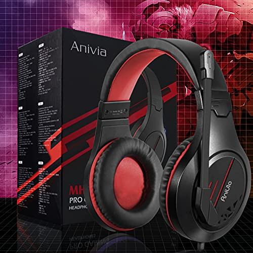 Over-Ear Gaming Headset PC with Microphone for PS4 PS5 - MH601X Stereo Gaming Headphones Compatible with Xbox One PSP Switch Smartphones Tablet Black Red