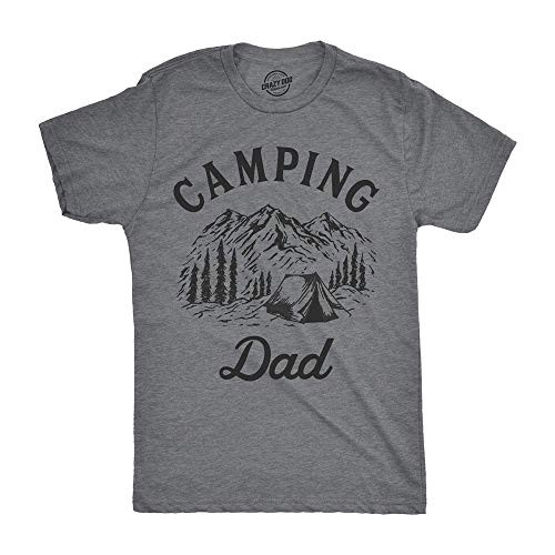 Mens Camping Dad Tshirt Cool Outdoor Vacation Fathers Day Tee -Dark Heather Grey- - L