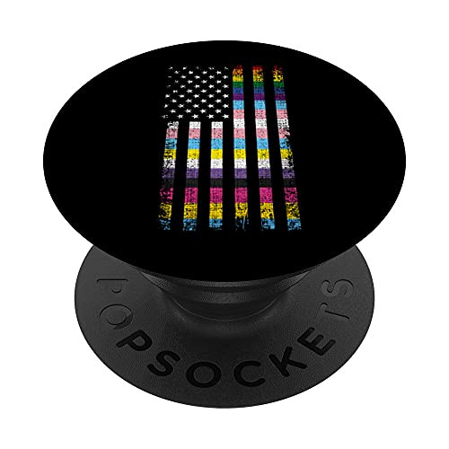 US Flag American Pride Transgender Non Binary Pan LGBTQ LGBT PopSockets PopGrip: Swappable Grip for Phones  and  Tablets