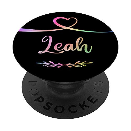 Leah Heart Rainbow Personalized Name Black Leah Gift PopSockets Grip and Stand for Phones and Tablets