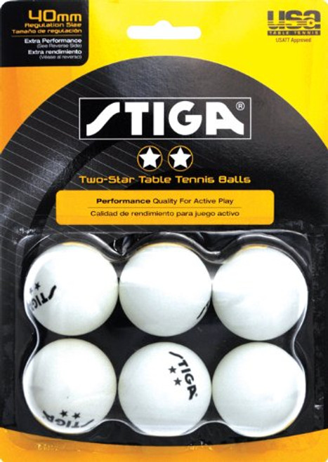 STIGA 2 Star Table Tennis Ball -6 Pack-- White