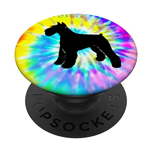 Miniature Schnauzer Dog Silhouette with Puppy Tie Dye Prints PopSockets Grip and Stand for Phones and Tablets
