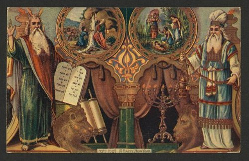 Photo: Happy new year- Moses- Aaron- Ten Commandment tablet- 1900 . Size: 8x10 -approximately-