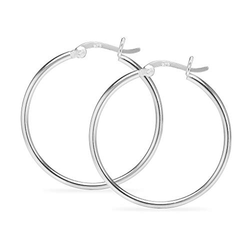 925 Sterling Silver 40mm High Polished Round Thin Lightweight Unisex Click-Top Tube Hoop Earrings 925 Sterling Silver 40mm High Polished Round Thin Lightweight Unisex Click-Top Tube Hoop Earrings