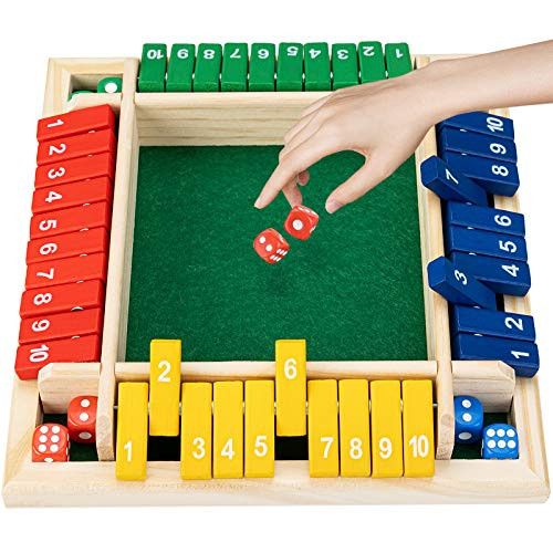 Shut The Box dice Game Board Games Family Game Wooden Board Pub Bar Board Dice Game Math Game for Kids Adults Includes Eight Dices
