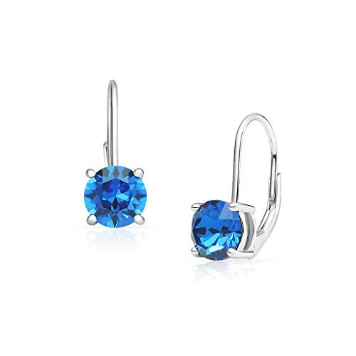 SolidSilver - Sterling Silver 6mm Round Solitaire Leverback Earrings Made with Swarovski Crystal - Capri