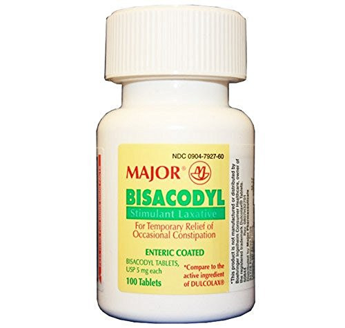 Major Bisacodyl Enteric Coated Tablets- 5mg- 100 Count Per Bottle -6 Pack-