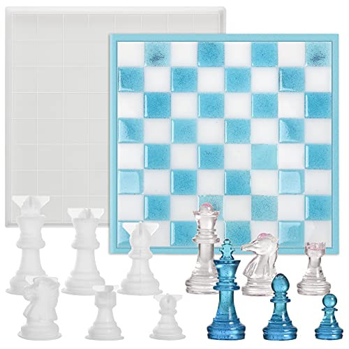 Chess Board Silicone Resin Molds Set with Chess Pieces Checkers Molds and Epoxy Mold for Family Party Games DIY Crafts Making Board Games