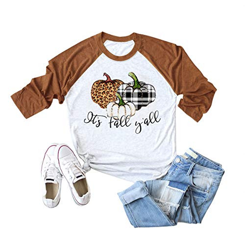 It's Fall Y'all Leopard Buffalo Plaid Pumpkin Shirts for Women Funny Halloween Tops Fall T-Shirt -S- Burnt4-